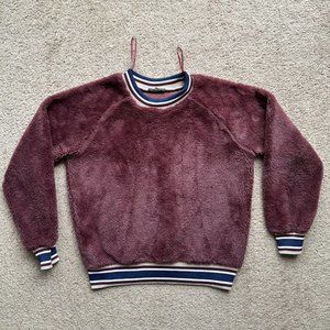 Zara Sweater Womens Small Crewneck Fleece High Pile Varsity Maroon Red